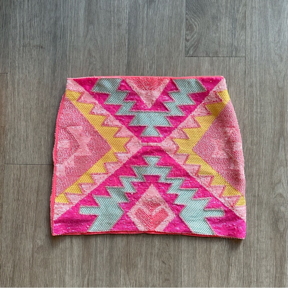 English Rose Pink Beaded Mini Skirt